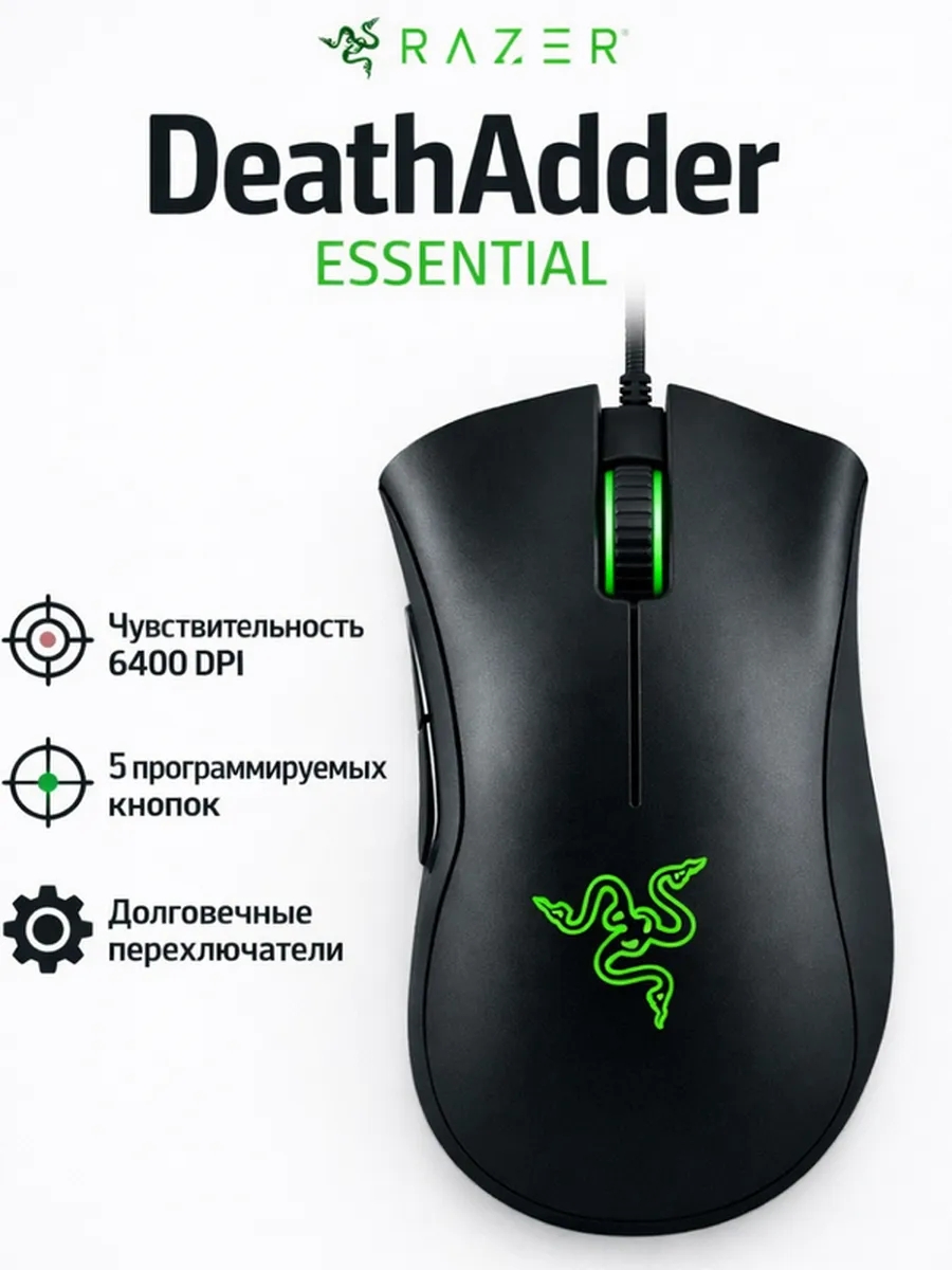 Razer Эргономичная мышь для игр DeathAdder Essential