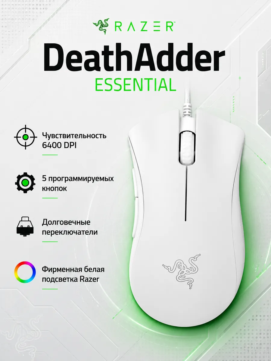 Razer Проводная игровая мышь DeathAdder Essential белая