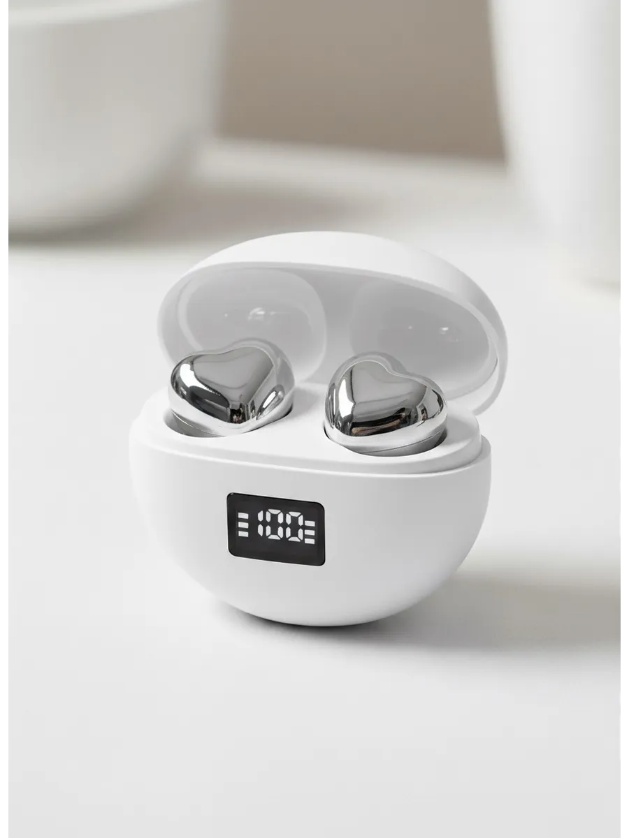 Беспроводные наушники сердце MINI с ИИ, серебристый