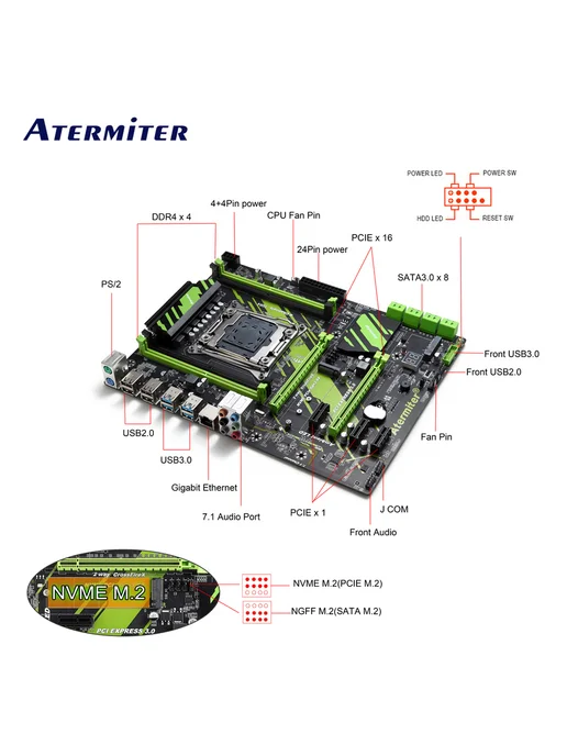 Atermiter X99 Материнская плата комплект xeon E5 2682v4 64 ГБ (4x16Gb), 64 ГБ, фото 6