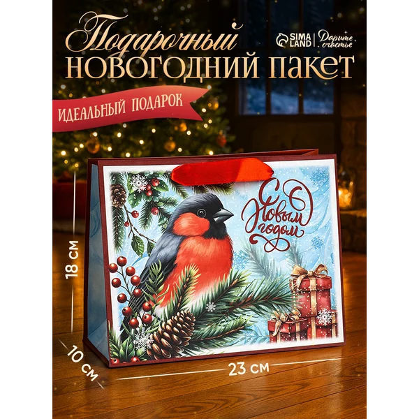 Пакет подарочный новогодний бумажный, «с Новым Годом»