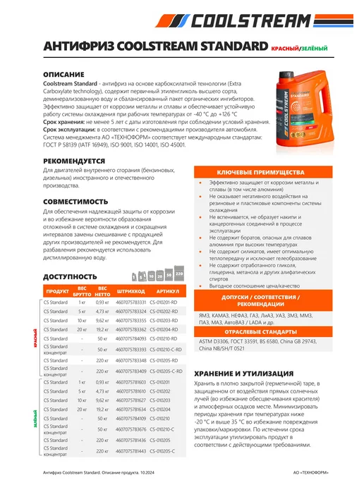 COOLSTREAM STANDARD Green Антифриз 5 кг, 5 кг, фото 3