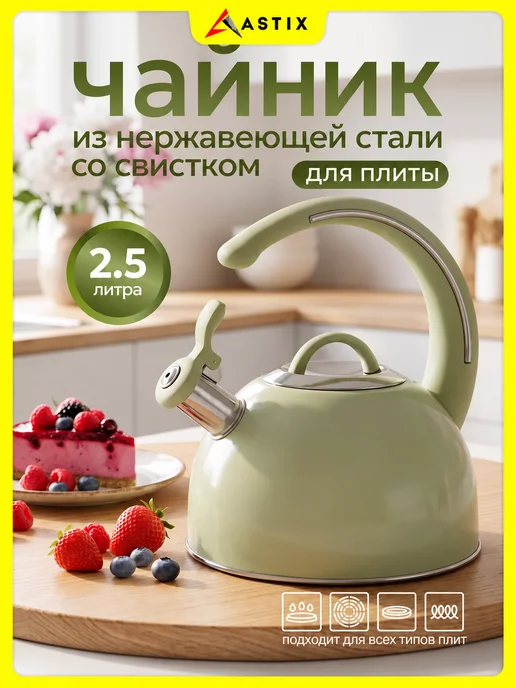 Astix Чайник для плиты со свистком 2.5л, 2,5 л