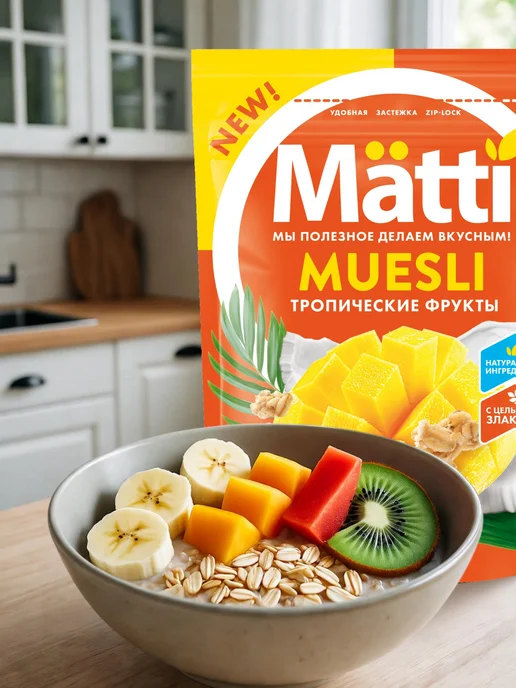 Matti Мюсли Тропические фрукты 250г х 8 штук, 250 г, фото 2