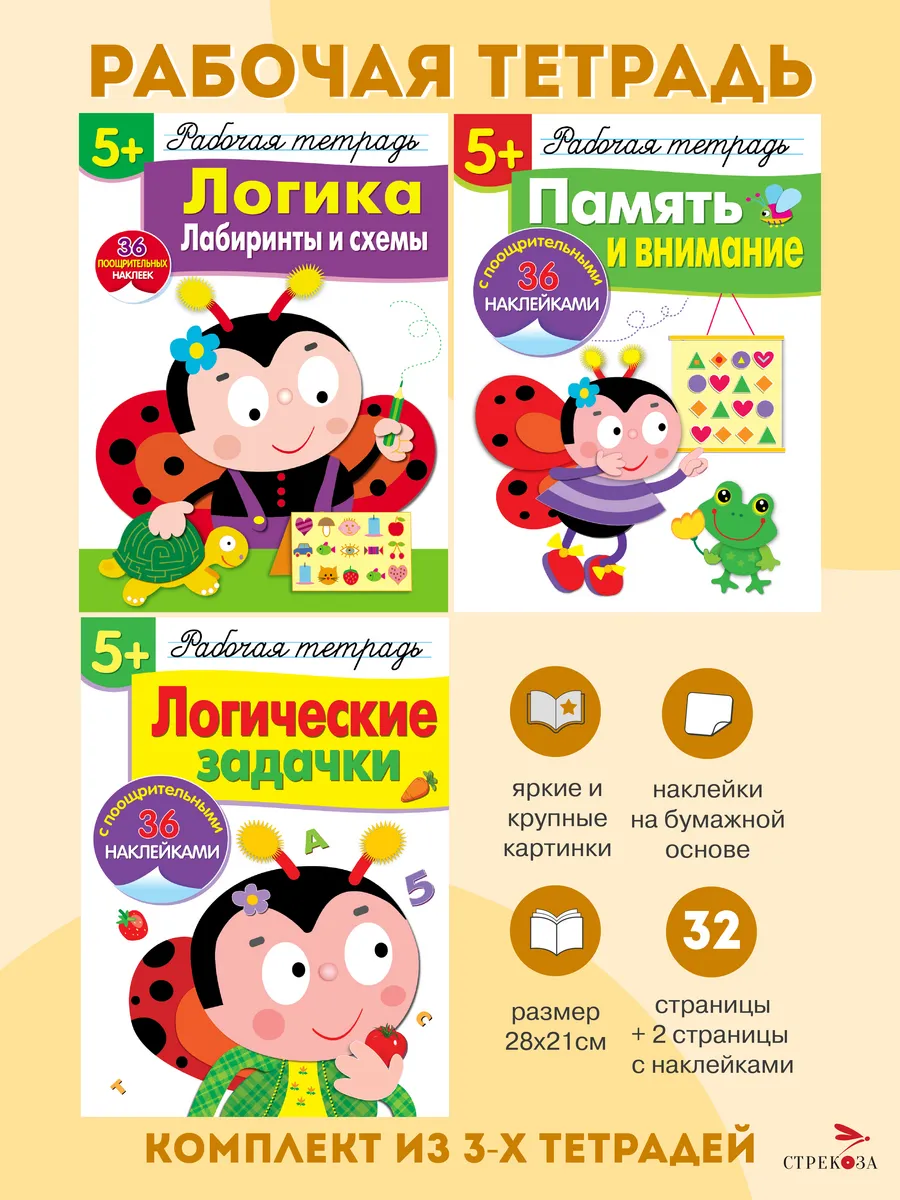 Набор рабочих тетрадей с наклейками Логика 5+ (3шт)