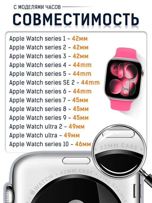 Ремешок силиконовый для Apple Watch 42, 44, 49 мм 1-10 SE, красный, фото 2