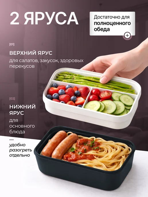 Ланч бокс - контейнер для еды с отделениями и приборами, вариант, фото 2