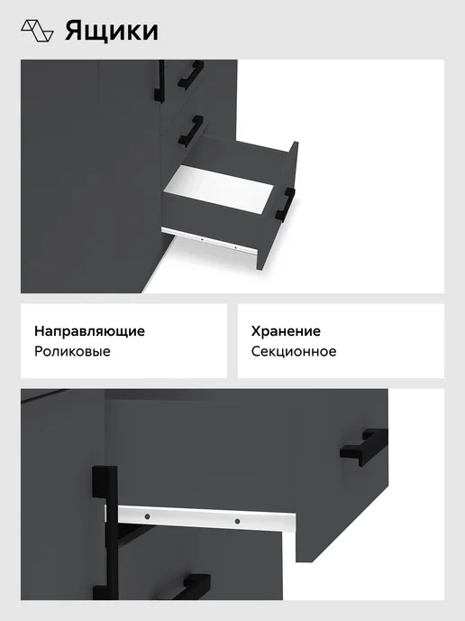 НОНТОН ЛДСП Комод К1000-2Д Графит, серый, фото 7