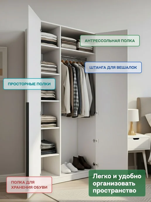 Woodcraft Распашной шкаф для одежды 95х40х250 Велюр, Луас 2.3, 40x250, фото 3