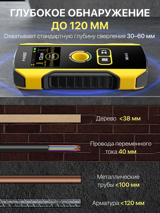 Детектор скрытой проводки Fnirsi wd - 02, желтый, фото 2