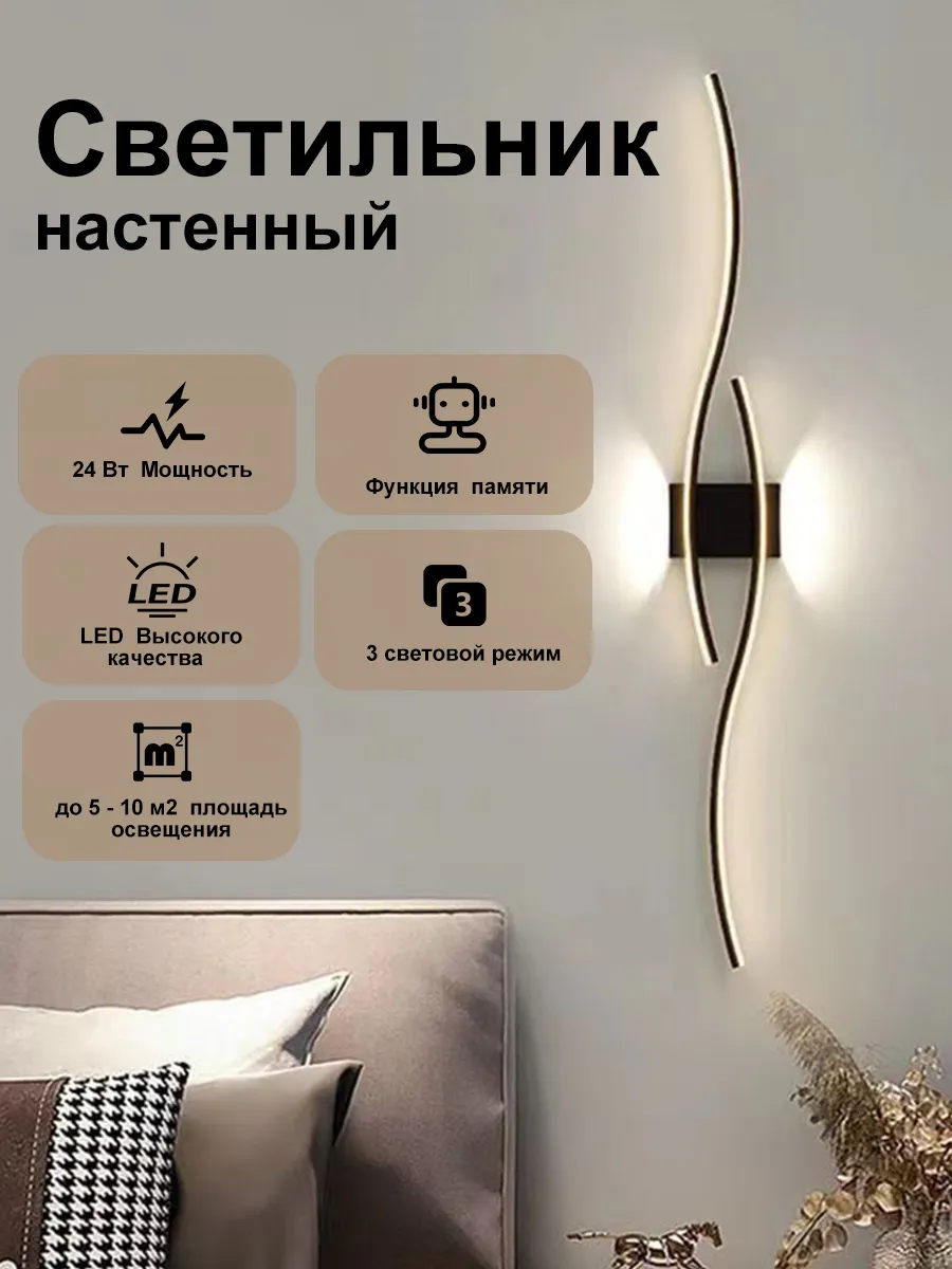 Бра Светильник настенный Светодиодный, лампа LED, Черный