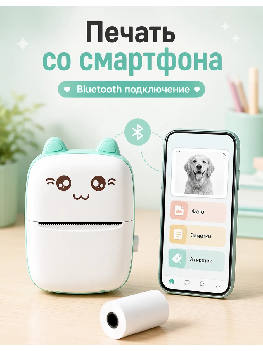 Мини-ручной принтер C9 в милом мультяшном дизайне