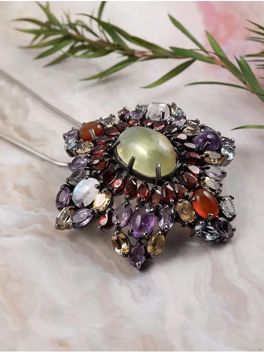 Milana silver Брошь серебро с аметистом, гранатом, лунным камнем, серебристый, фото 2
