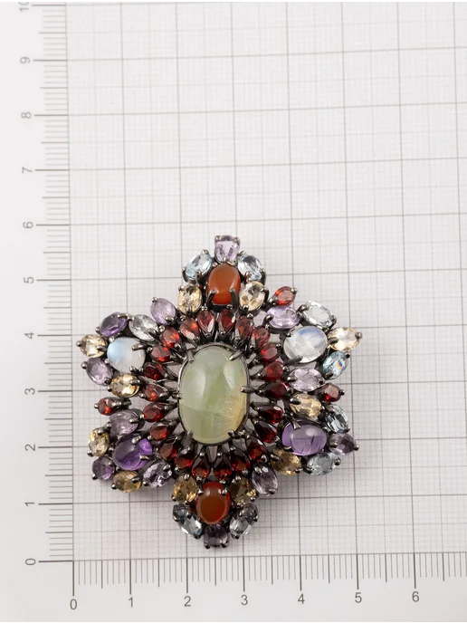 Milana silver Брошь серебро с аметистом, гранатом, лунным камнем, серебристый, фото 4