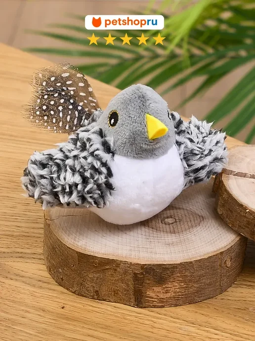 PetShop Игрушка для кошек и собак поющая птица “Каркуша”, серый, фото 2