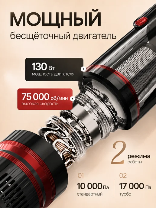 Tinton Life Пылесос для автомобиля беспроводной мощный с насадками, черный, фото 4