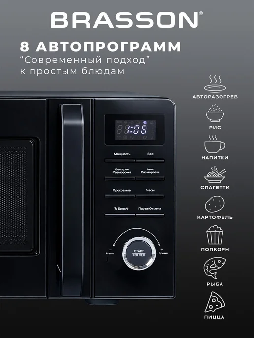 BRASSON Микроволновка, микроволновая печь маленькая 20 литров 700 Вт, 700 Вт, фото 2