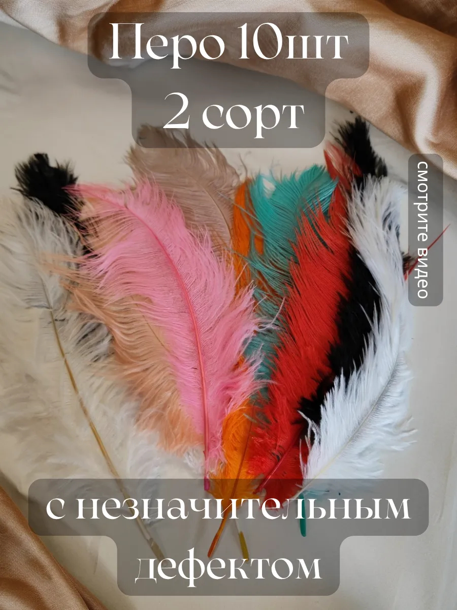 10 шт. 23-27 см. Брак. перья декоративные страуса цвет микс
