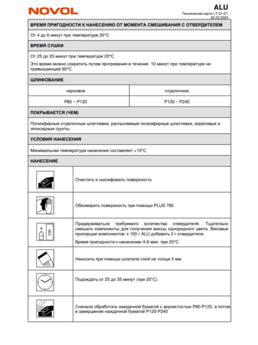 NOVOL Новол Шпатлевка ALU 0.25 кг. арт. 1160, 250 г, фото 3