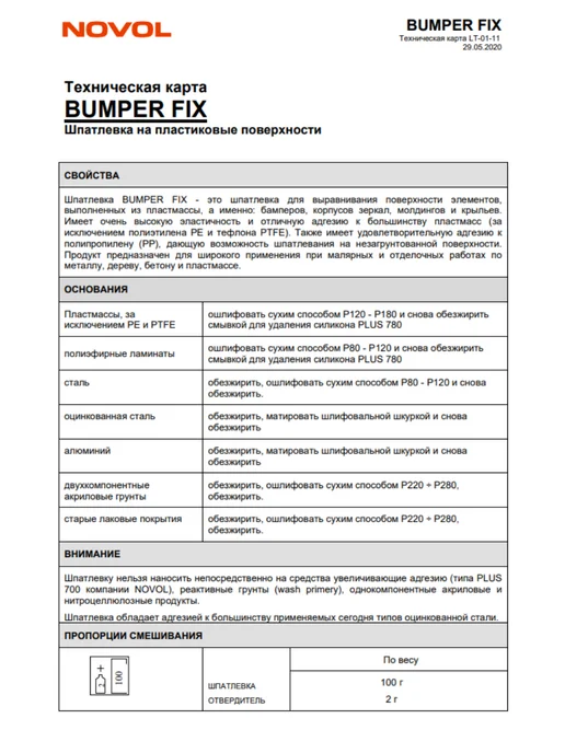 NOVOL Новол Шпатлевка BUMPER FIX 0.5 кг. арт. 1171, 500 г, фото 2