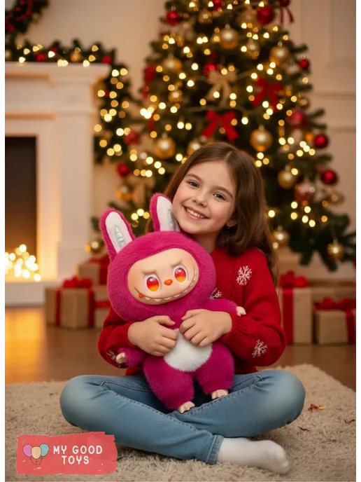 MY GOOD TOYS Лабубу мягкая игрушка большая 50 см с крыльями малиновая, красный, фото 6