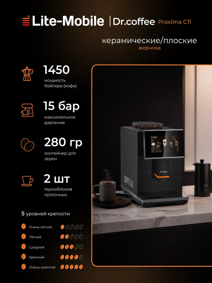 Кофемашина Proxima C11 с капучинатором, черная