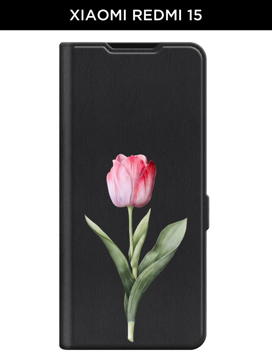 Чехол книжка на Xiaomi Redmi 15 с цветочками