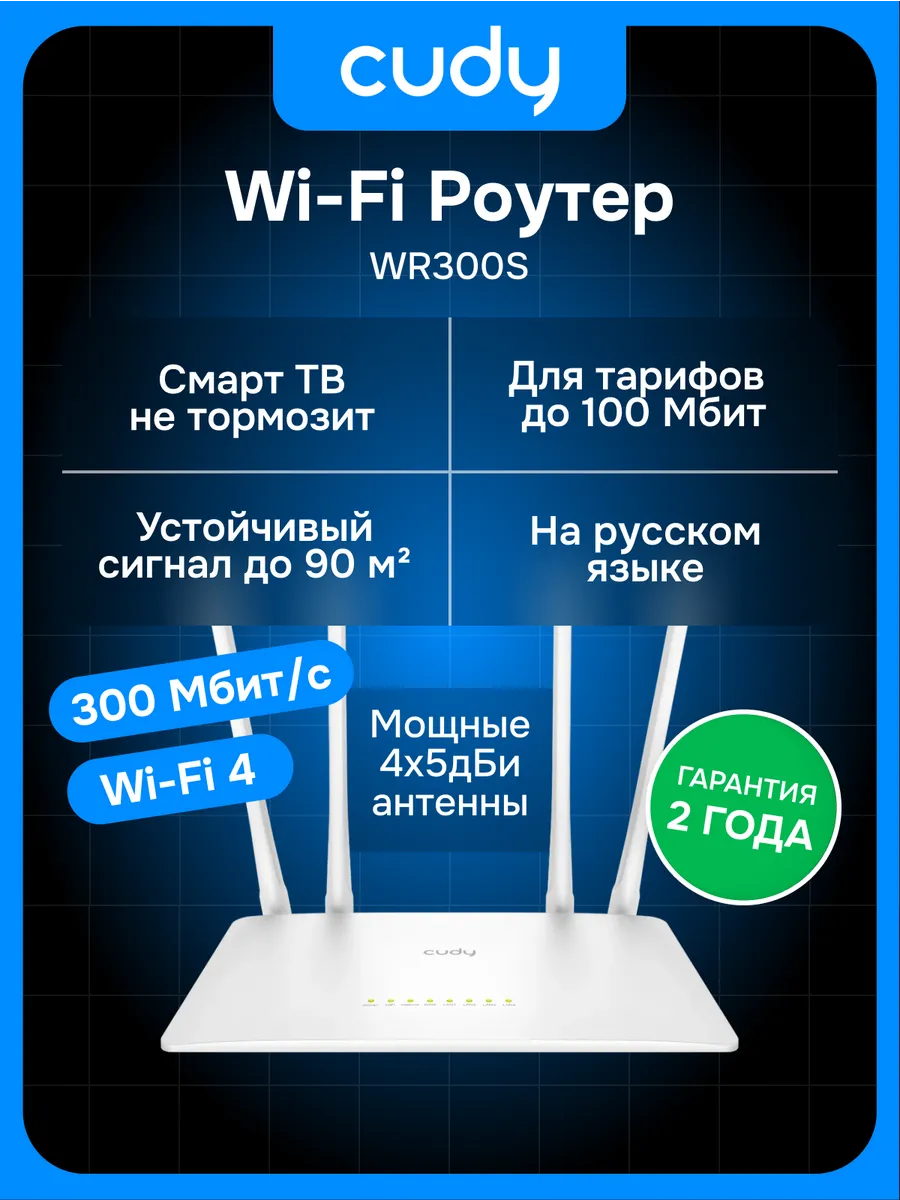 Роутер Wi-Fi WR300S 300 Мбит с, 4x100 Мбит с, 2.4ГГц, Wi-Fi…