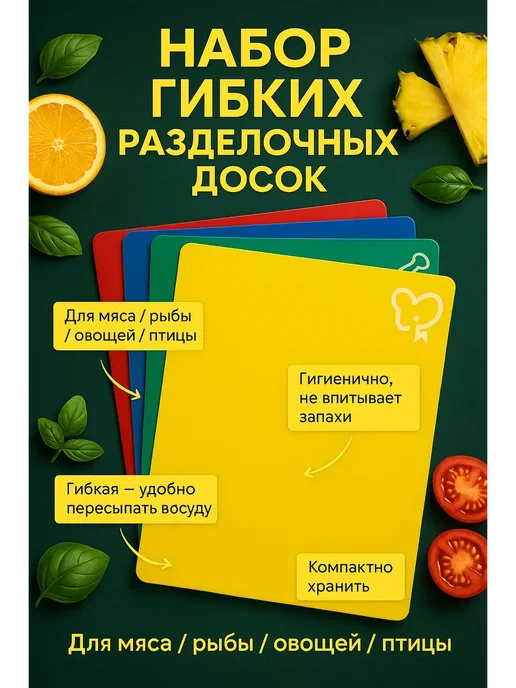 BELLIS Доска разделочная гибкая, тонкая, набор 4 шт, 4 шт