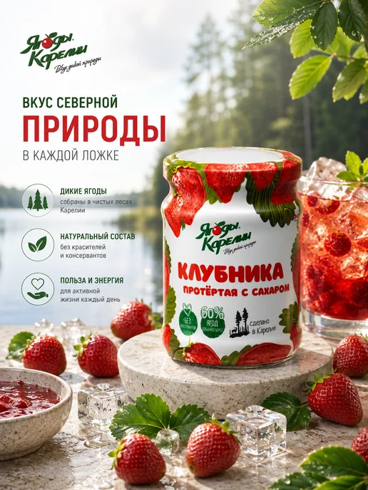 Ягоды Карелии Клубника протёртая с сахаром 280 г, 280 г, фото 3