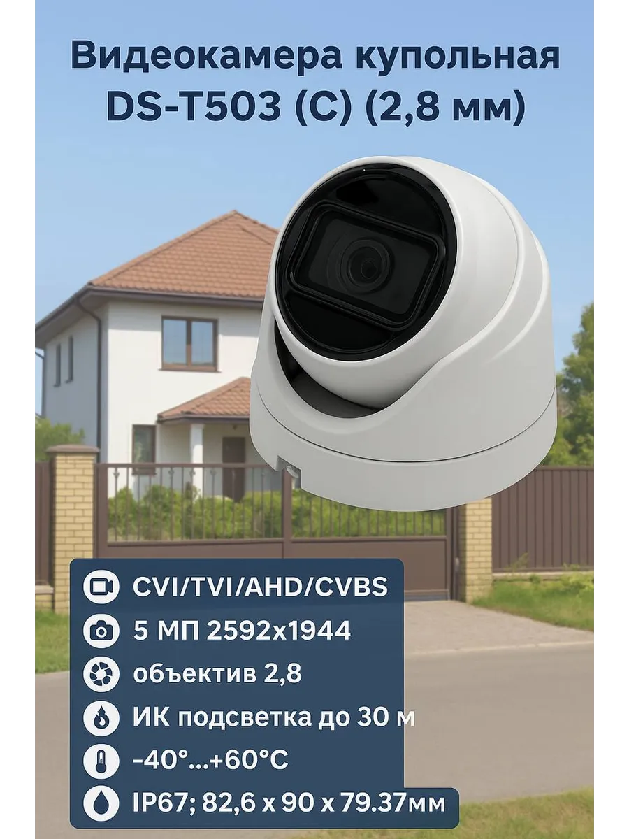 DS-T503 (С) (2.8 mm) видеокамера мультиформатная купольная