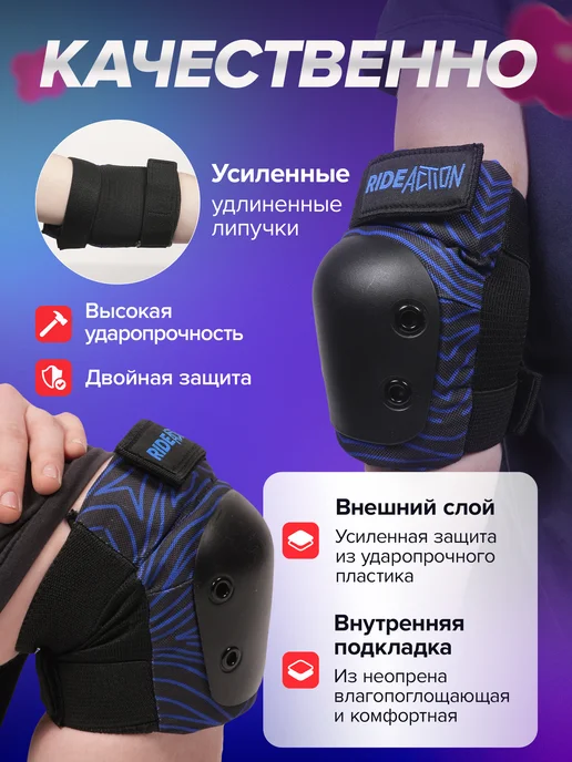 RIDE ACTION Комплект защиты для самоката, роликов и скейта, синий, фото 2