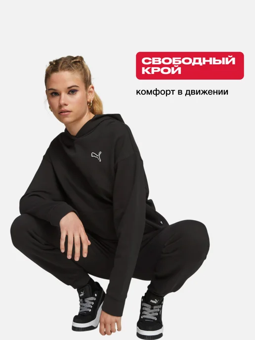 PUMA Худи с капюшоном без начеса Better Essentials Hoodie, черный, фото 3