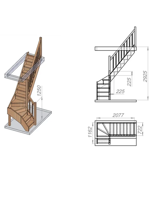 StairShop Лестница деревянная межэтажная проем 770х2080 мм (правая), 770x2080 мм, фото 3