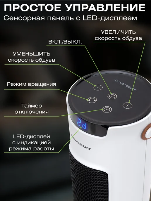 BRASSON Обогреватель для дома электрический, тепловентилятор 2000 Вт, 2000 Вт, фото 2