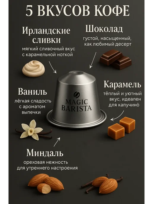 Magic Barista Кофе в капсулах для кофемашины Nespresso 50 шт 5 вкусов 6324, 50 шт, фото 3
