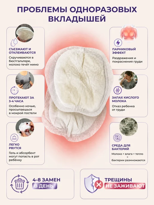 Woolzy Вкладыши для груди ланолин и шерсть мериноса 6шт + бра XXL, 6 шт, фото 3