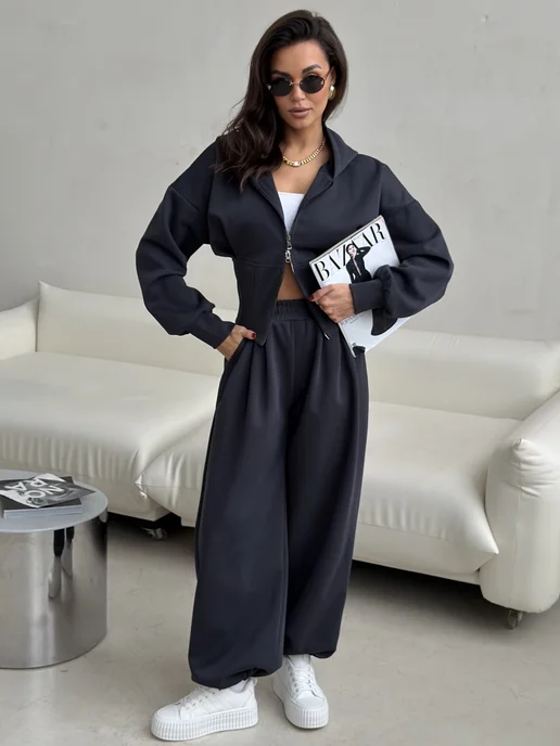 DIVA look store Спортивный костюм на молнии с корсетом без начеса, синий, фото 3