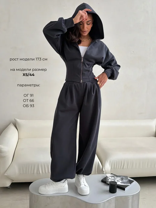 DIVA look store Спортивный костюм на молнии с корсетом без начеса, синий, фото 4