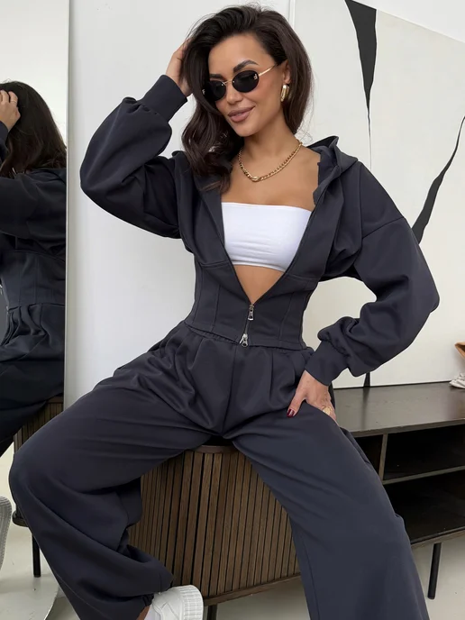 DIVA look store Спортивный костюм на молнии с корсетом без начеса, синий, фото 5