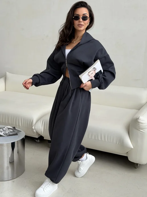 DIVA look store Спортивный костюм на молнии с корсетом без начеса, синий, фото 8