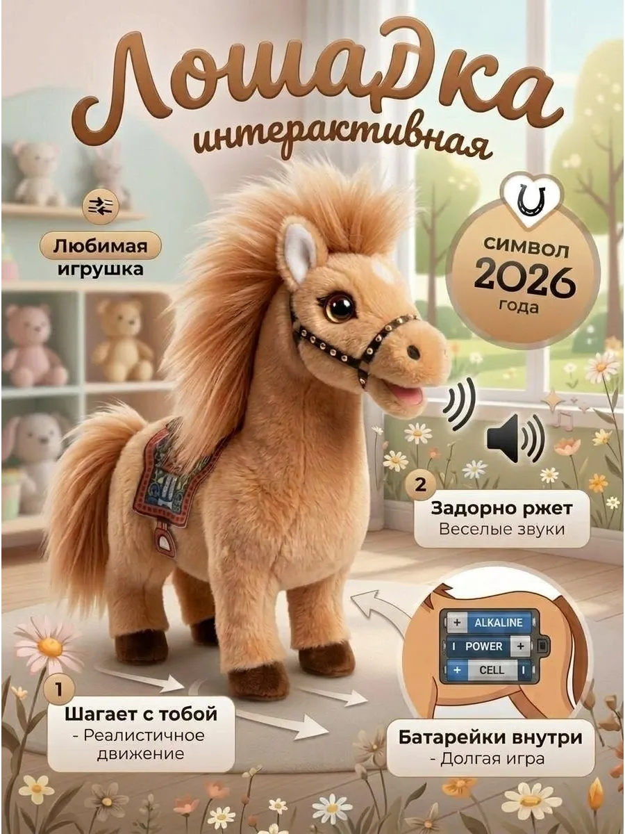 Интерактивная музыкальная игрушка лошадка символ года 2026