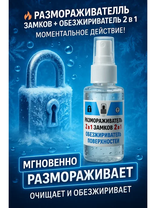 TURDU Размораживатель замков + Обезжириватель поверхностей 2-в-1, 50 мл