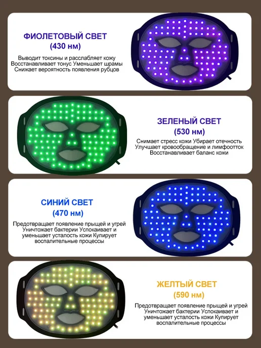SHEIVULO LED маска для лица светодиодная, 7 цветов, фототерапия, 7 цв., фото 4