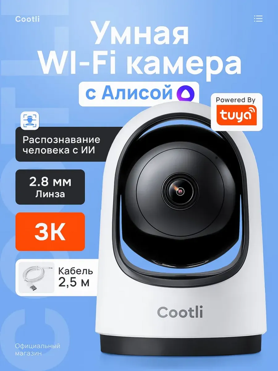 Камера видеонаблюдения WiFi для дома, умная с Яндекс Алисой