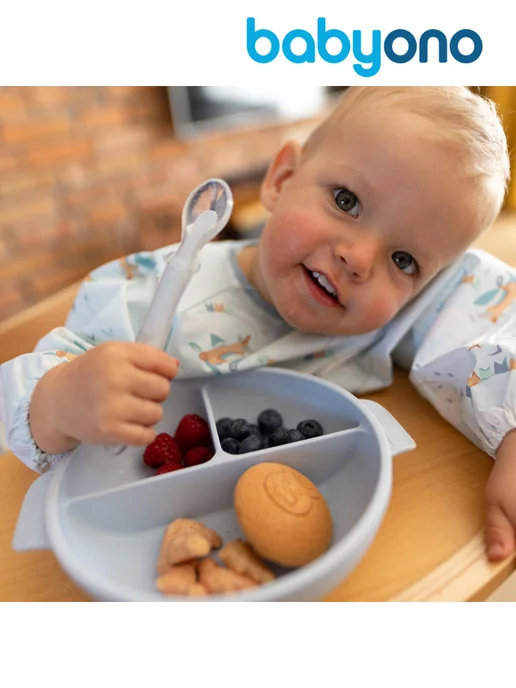 Babyono Миска детская силиконовая, с присоской и крышкой, 6 мес.+, голубой, фото 8