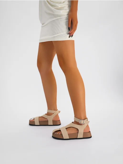 SEMIDALI Босоножки из экозамши на платформе, бежевый, фото 3