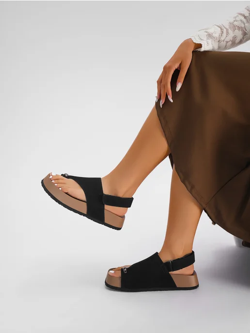 SEMIDALI Босоножки из экозамши на платформе, черный, фото 6