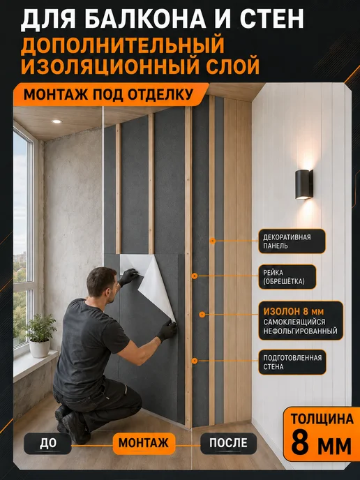 Изолон самоклеящийся 8 мм, 30 на 50 см, для авто и дома, вариант, фото 8