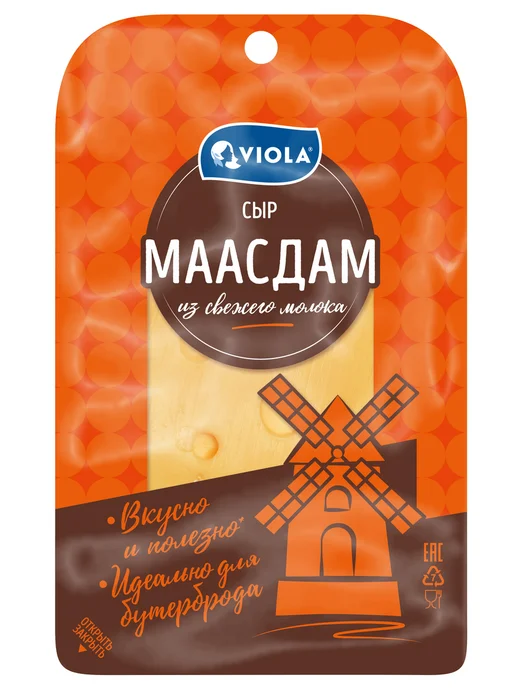 Сыр полутвердый Маасдам 45% 120 г, Viola, нарезка, 120 г